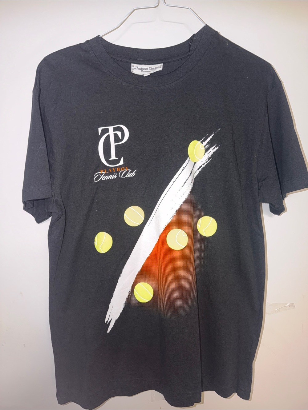 🎾🐇🎾 PLAYBOY Black Short-Sleeve Tennis Graphic Tee